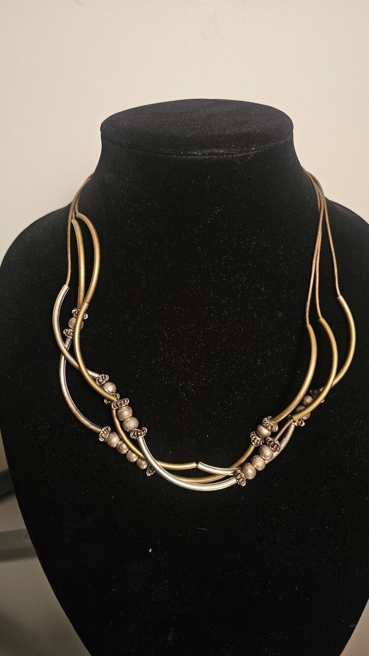 Lizzy James (MADE IN THE US) Leather and Metal Three Layer Necklace